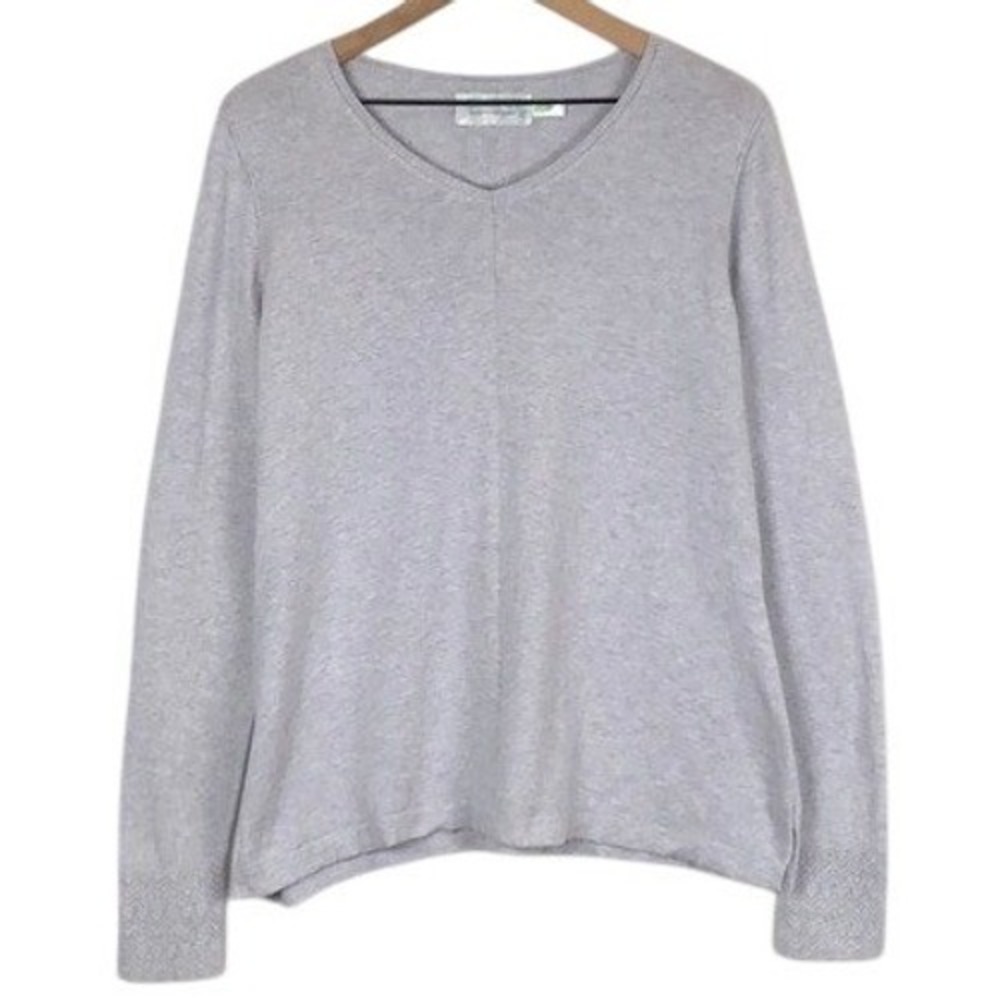 AVENTURA Eco Merino Wool Cotton V-Neck Sweater Women's Sz L Gray Cable Back L/S